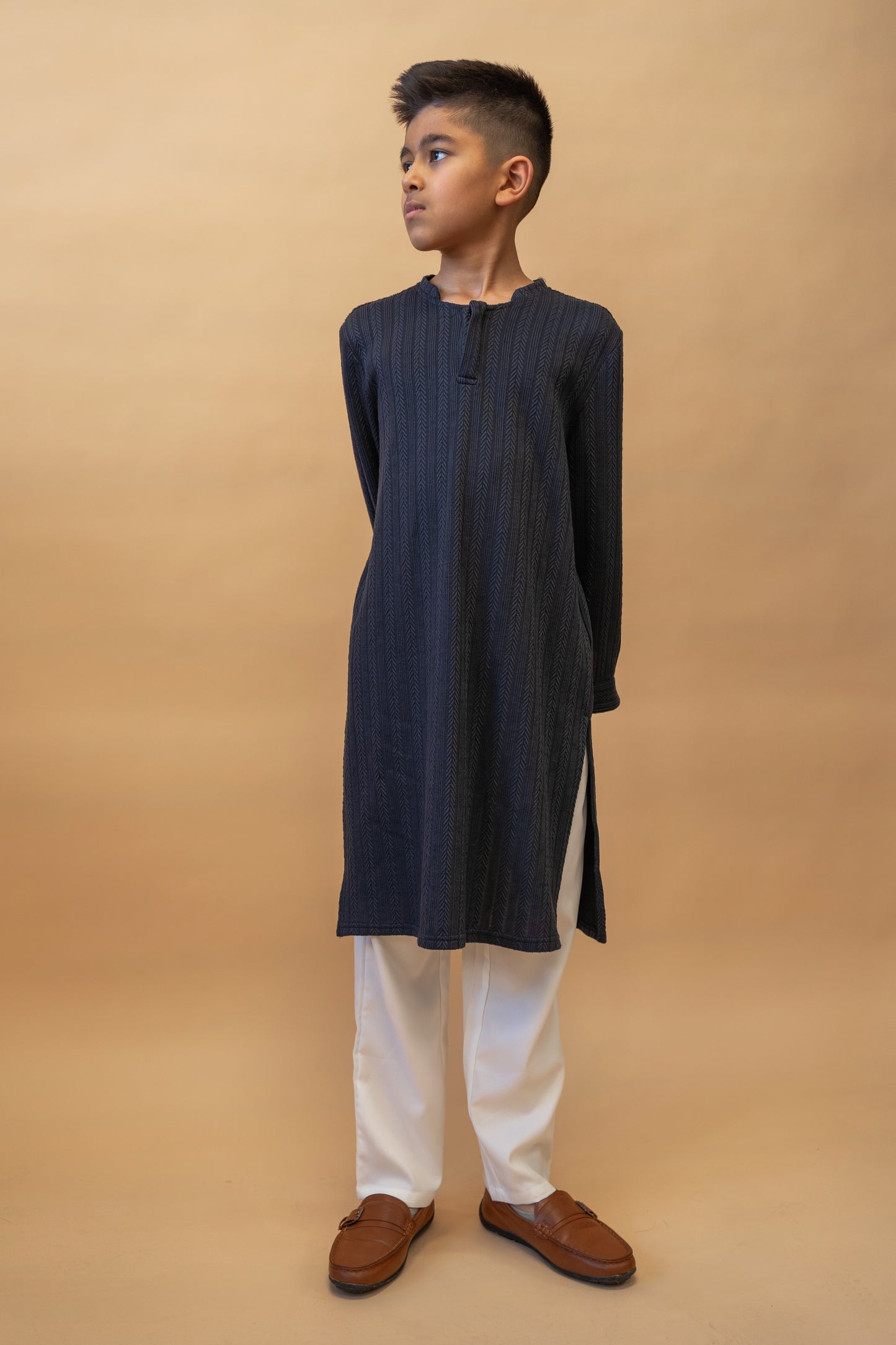 Navy Knit Kurta - Kids