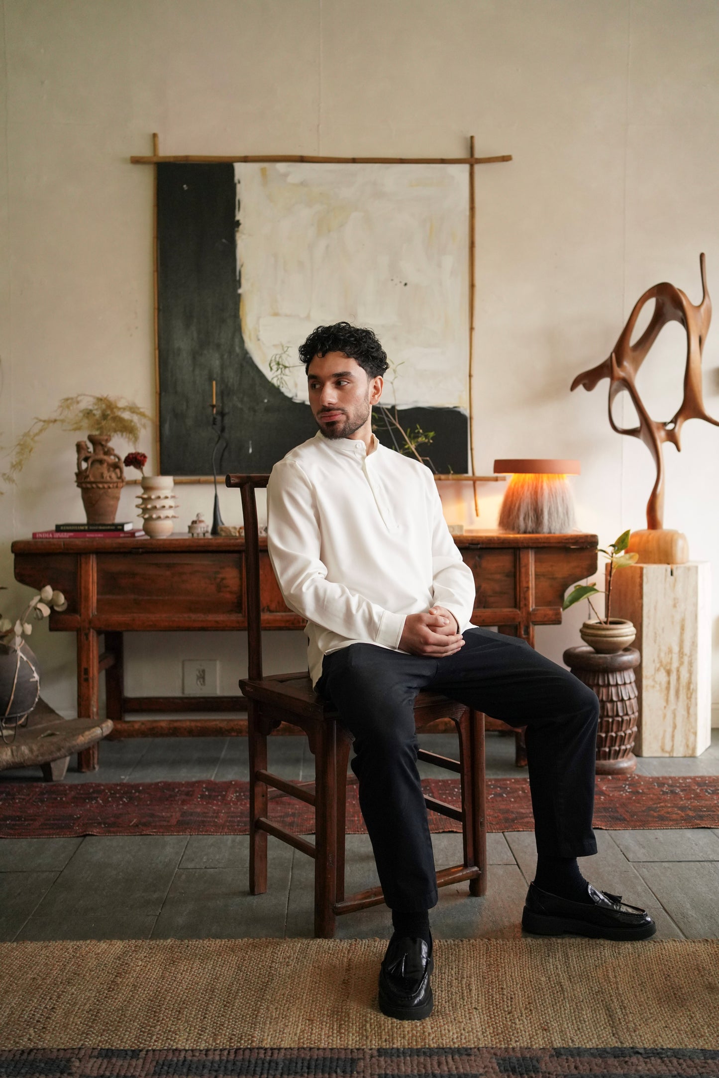 White Band Collar Shirt