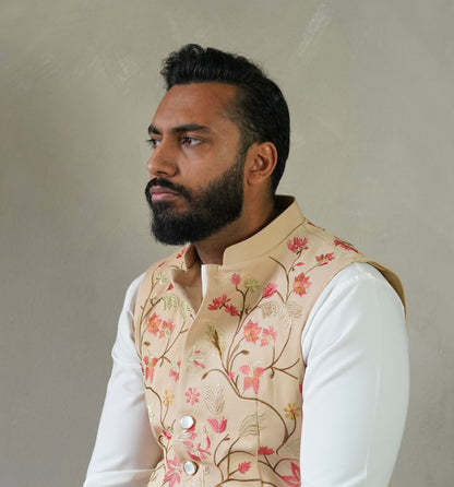 Gleaming Coral Nehru Vest