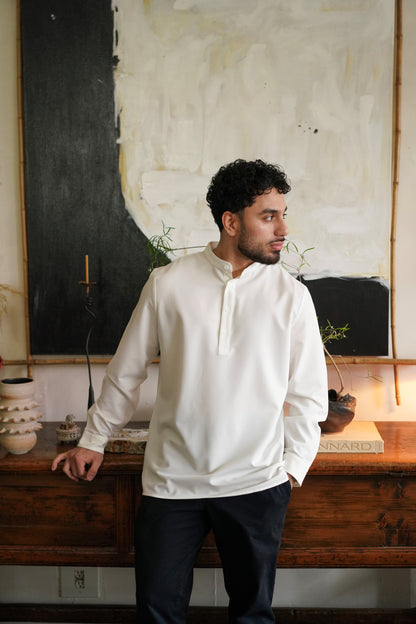 White Band Collar Shirt