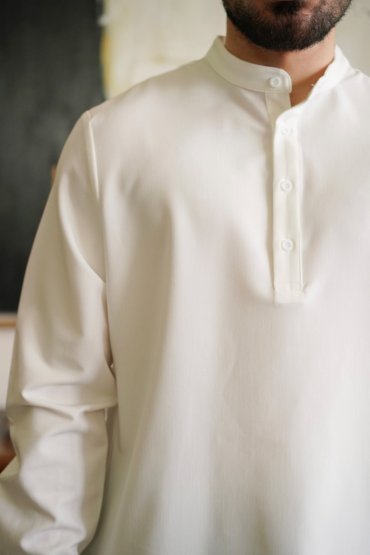 White Band Collar Shirt