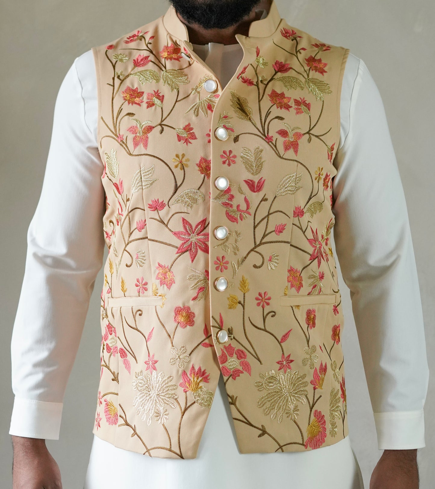 Gleaming Coral Nehru Vest