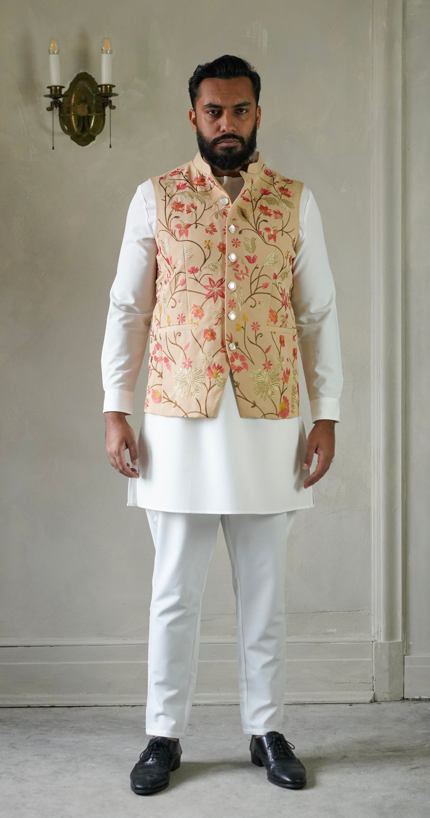 Gleaming Coral Nehru Vest