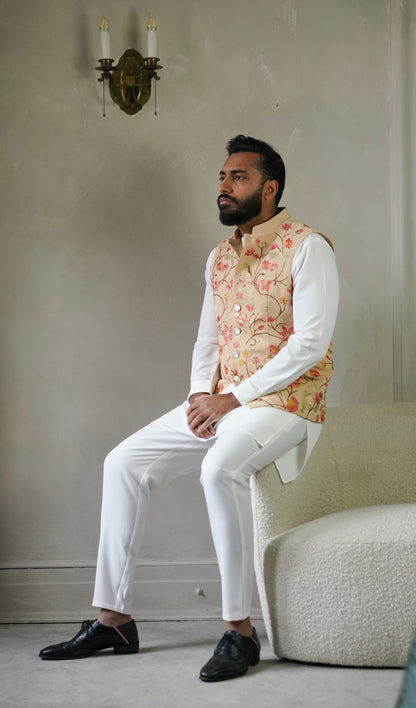 Gleaming Coral Nehru Vest