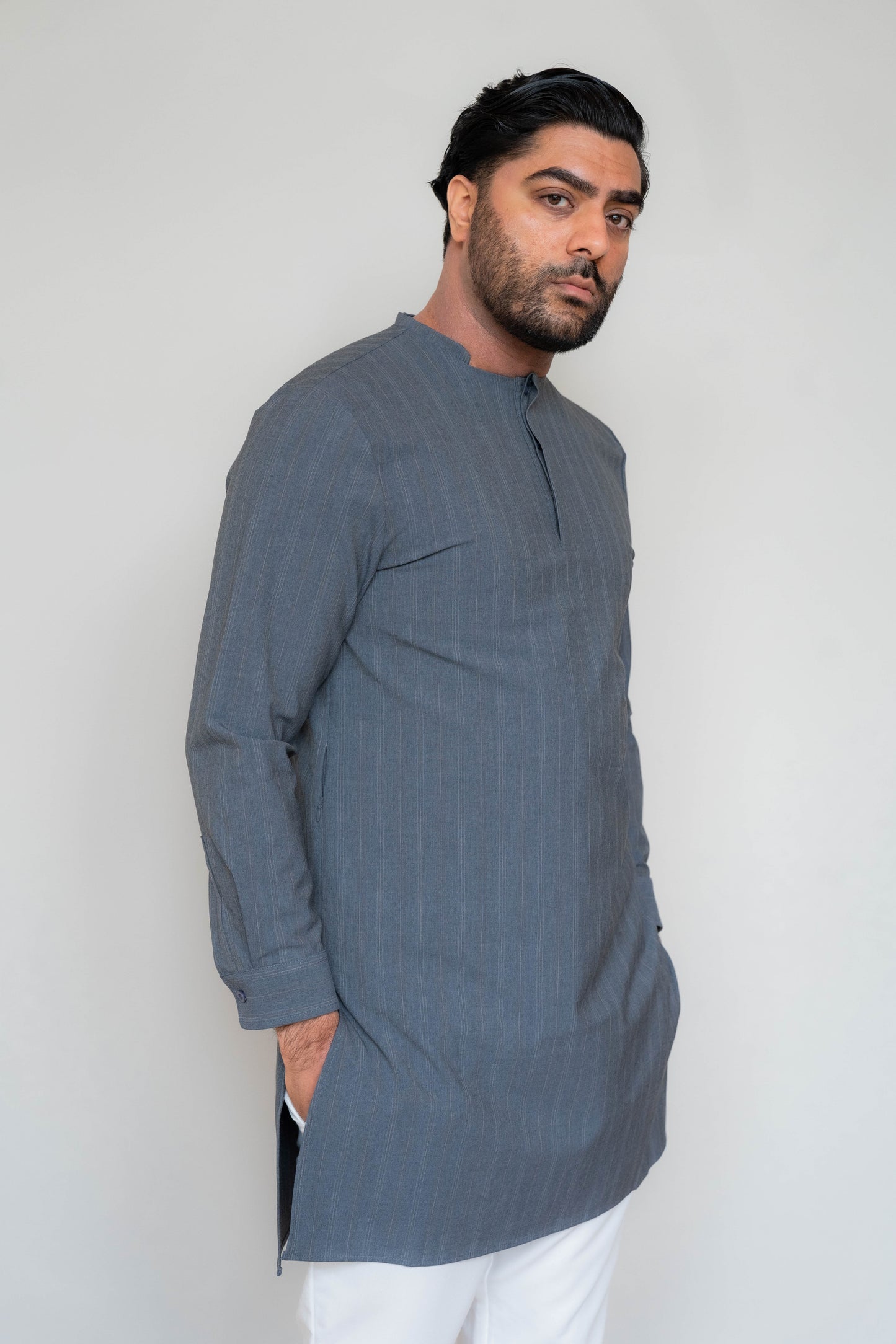 Hazy Blue Pinstripe Kurta