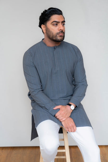 Hazy Blue Pinstripe Kurta