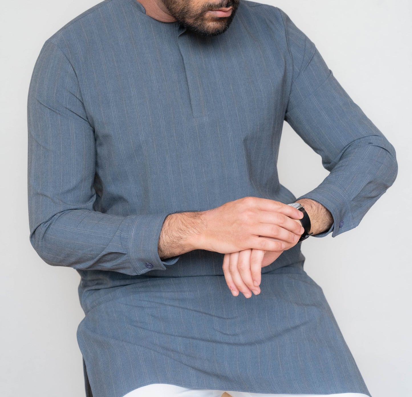 Hazy Blue Pinstripe Kurta