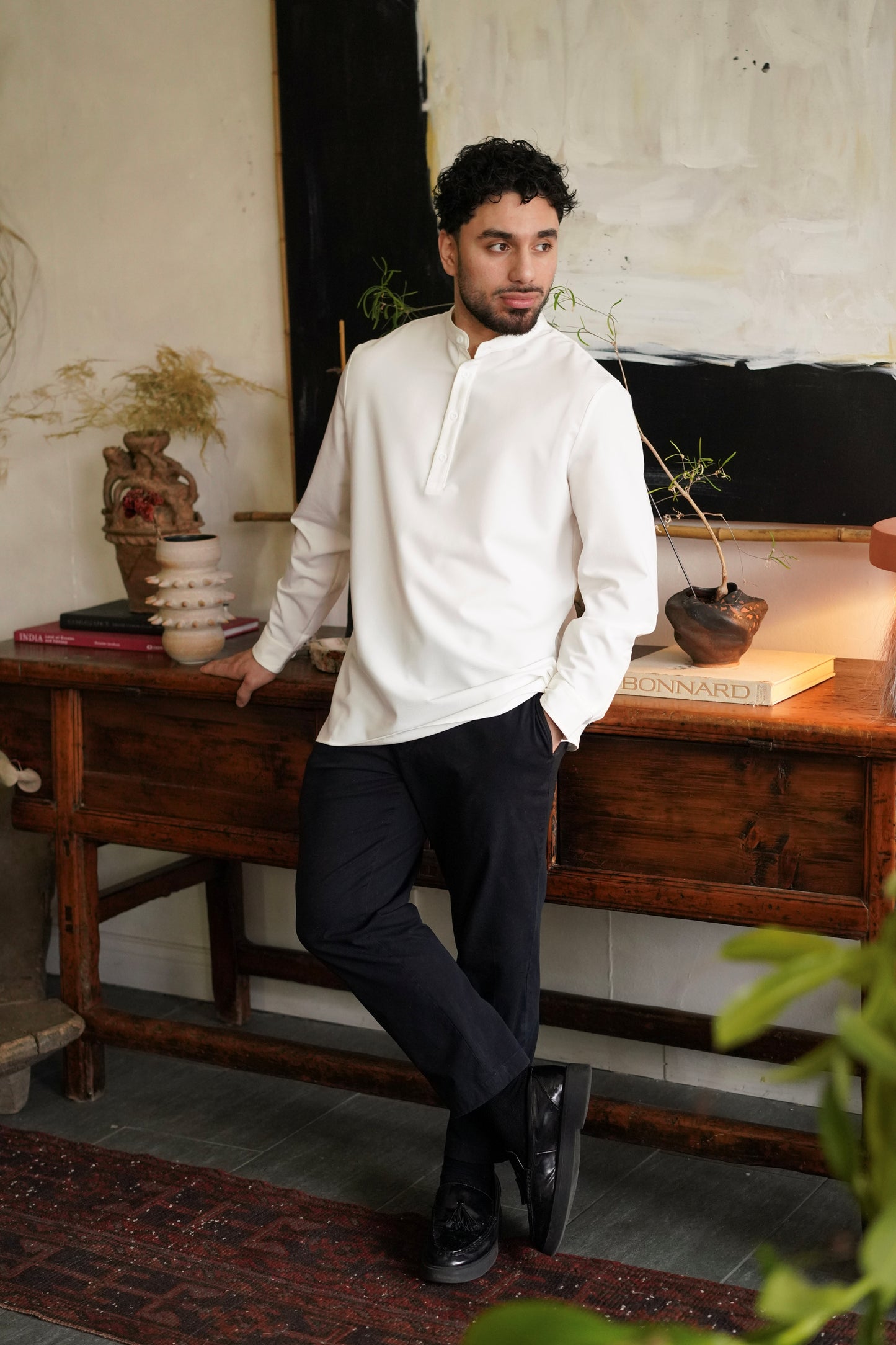 White Band Collar Shirt