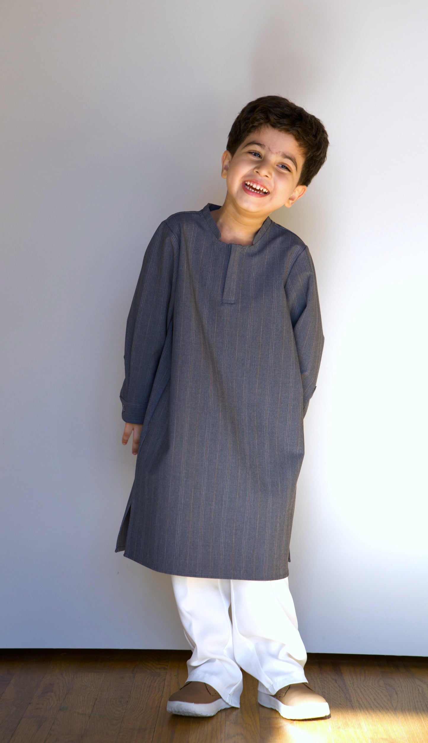 Hazy Blue Pinstripe Kurta - Kids