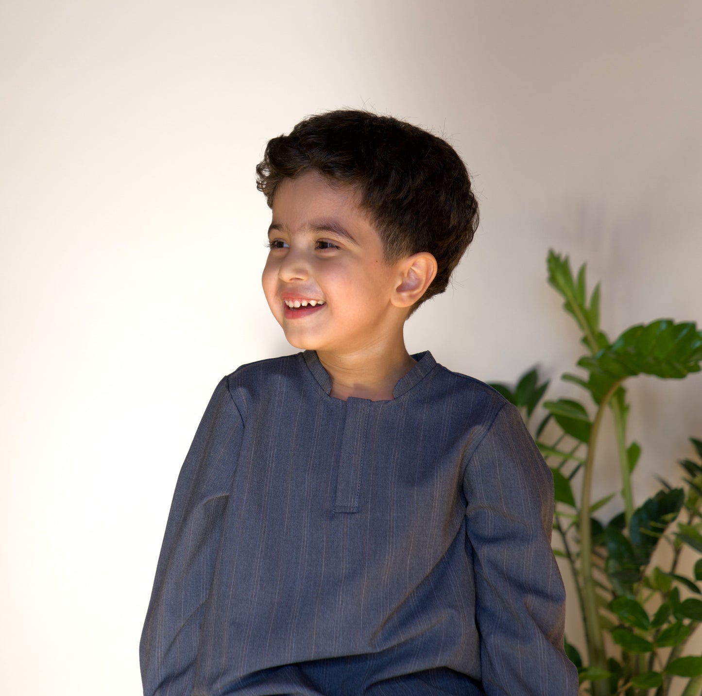 Hazy Blue Pinstripe Kurta - Kids