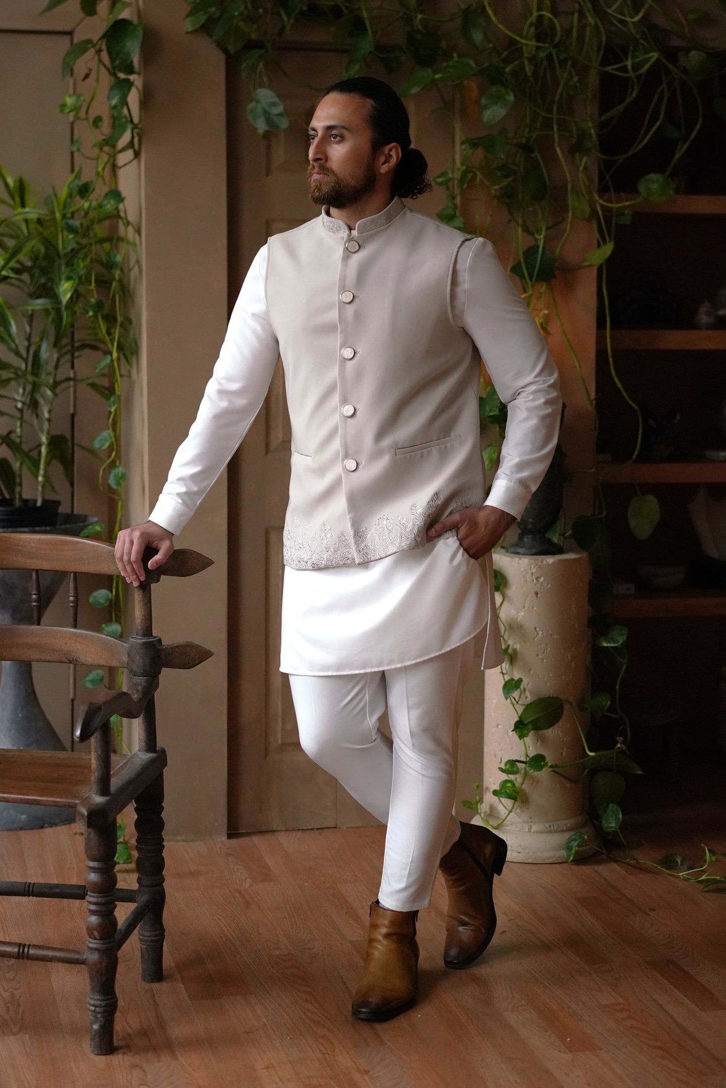 Sleek Silver Nehru Vest