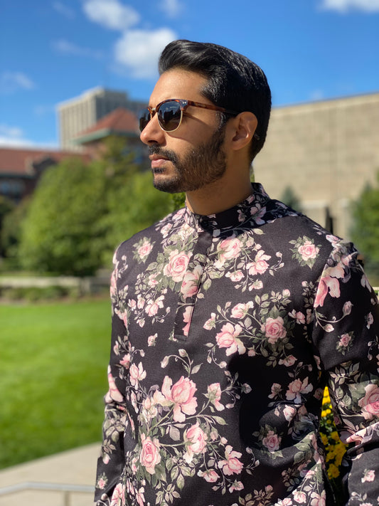 Black Floral Kurta