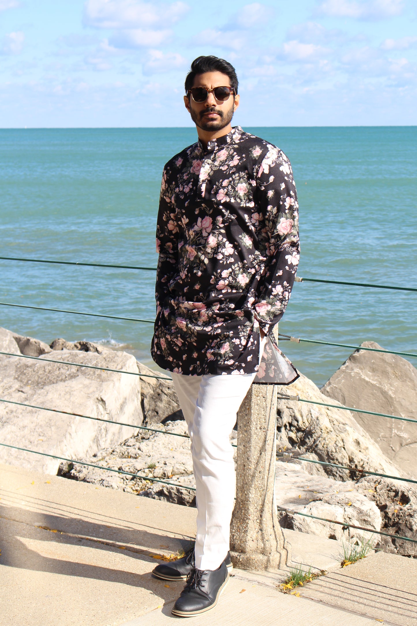 Black Floral Kurta