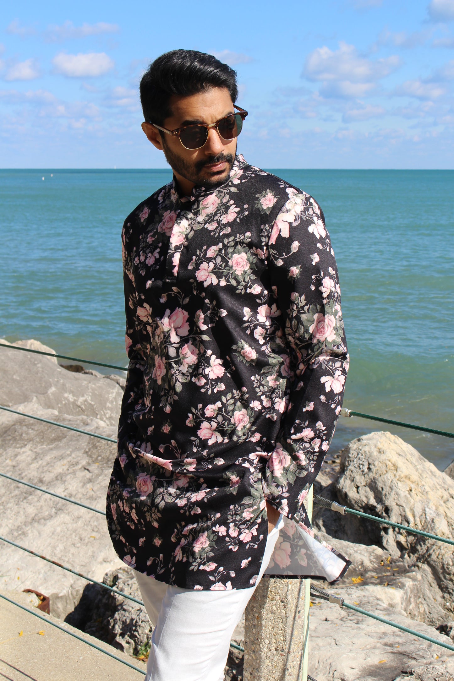 Black Floral Kurta