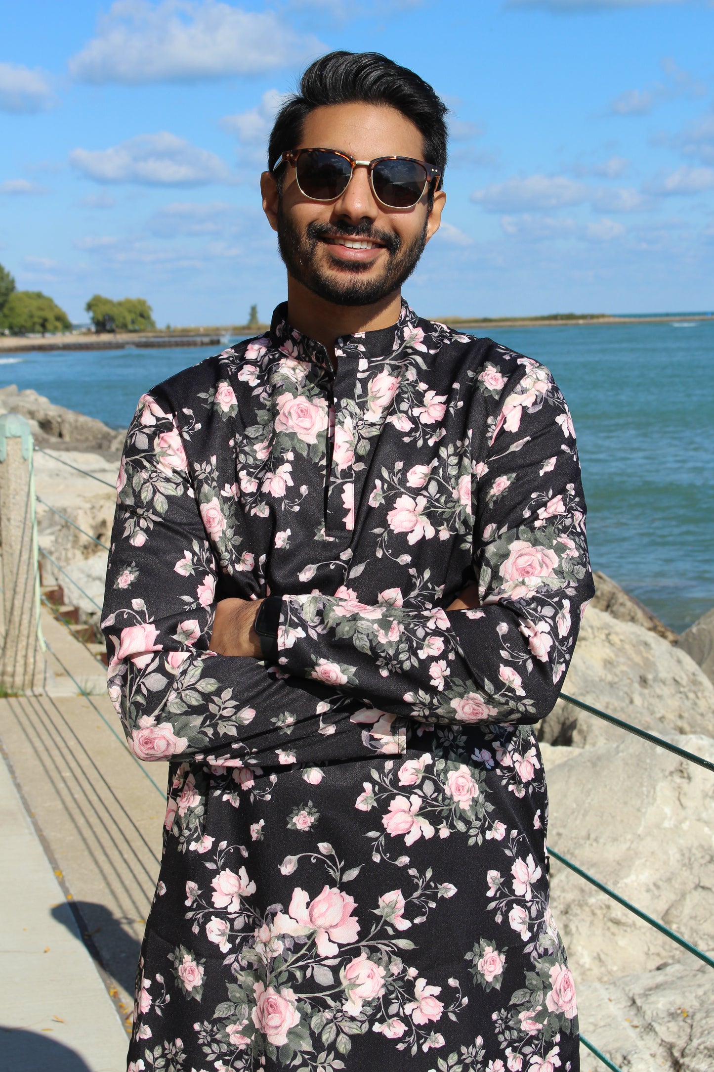 Black Floral Kurta