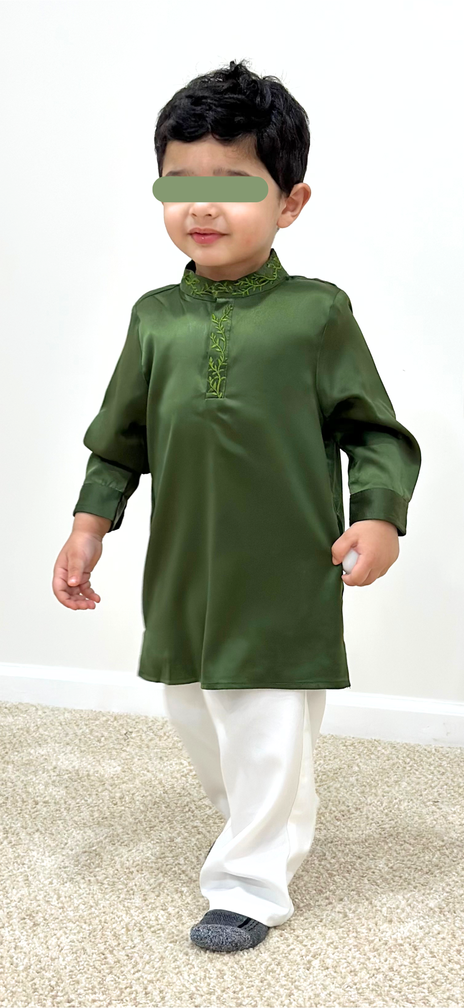 Olive Green Kurta - Kids