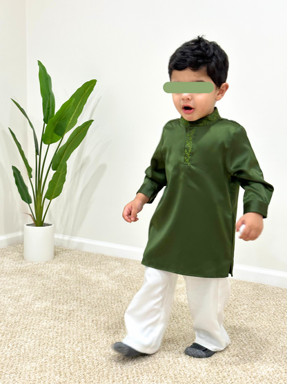 Olive Green Kurta - Kids