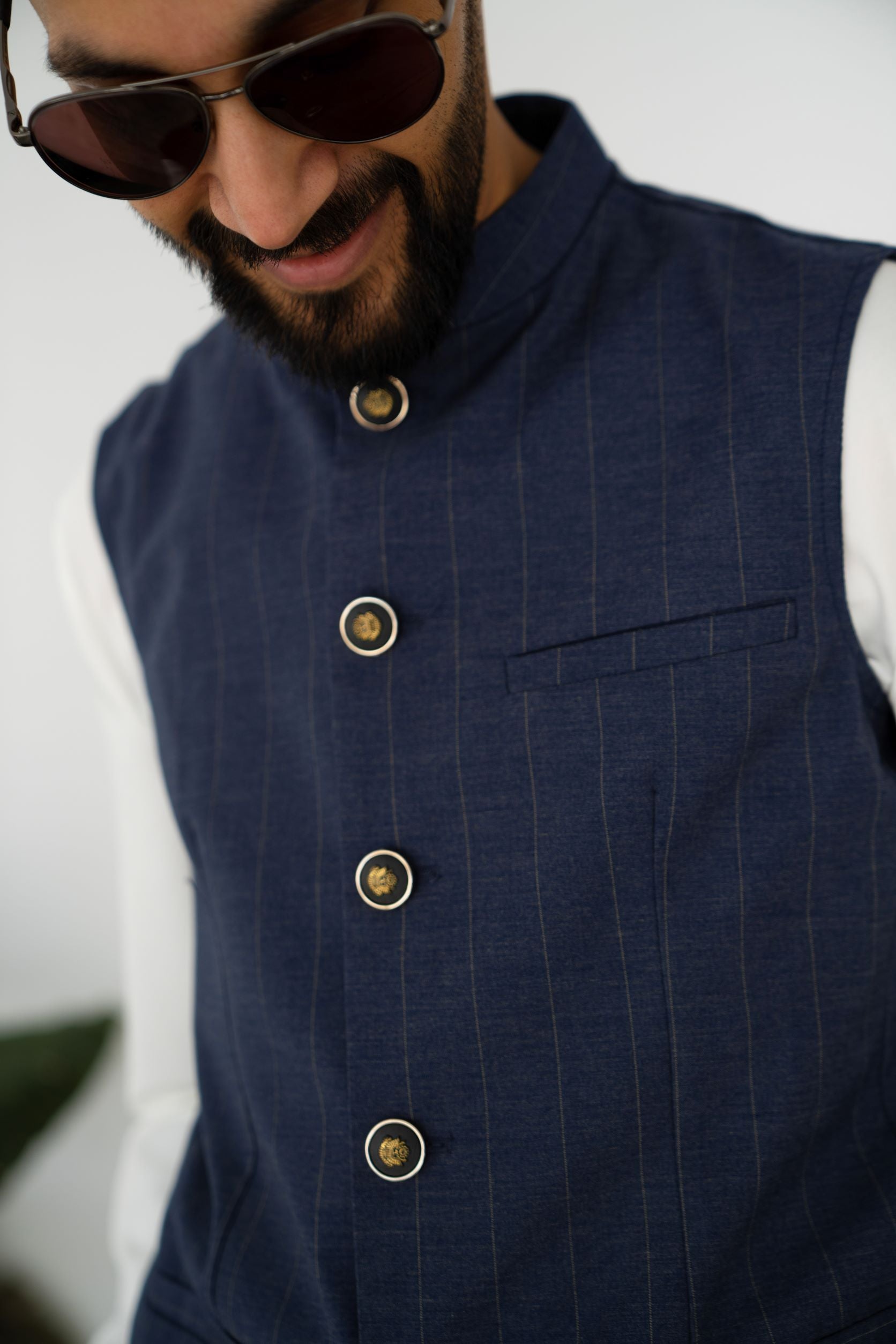 Blue pinstripe clearance waistcoat