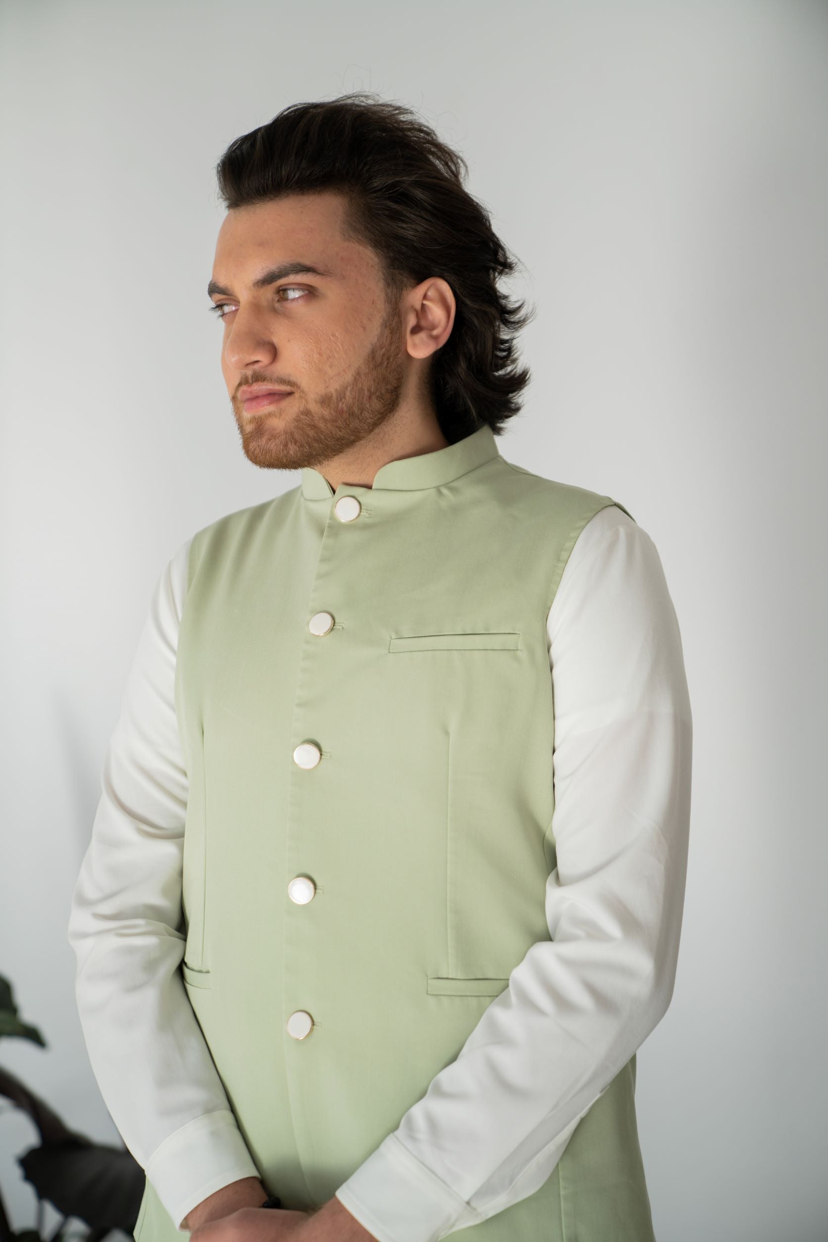 Light green kurta hot sale with waistcoat